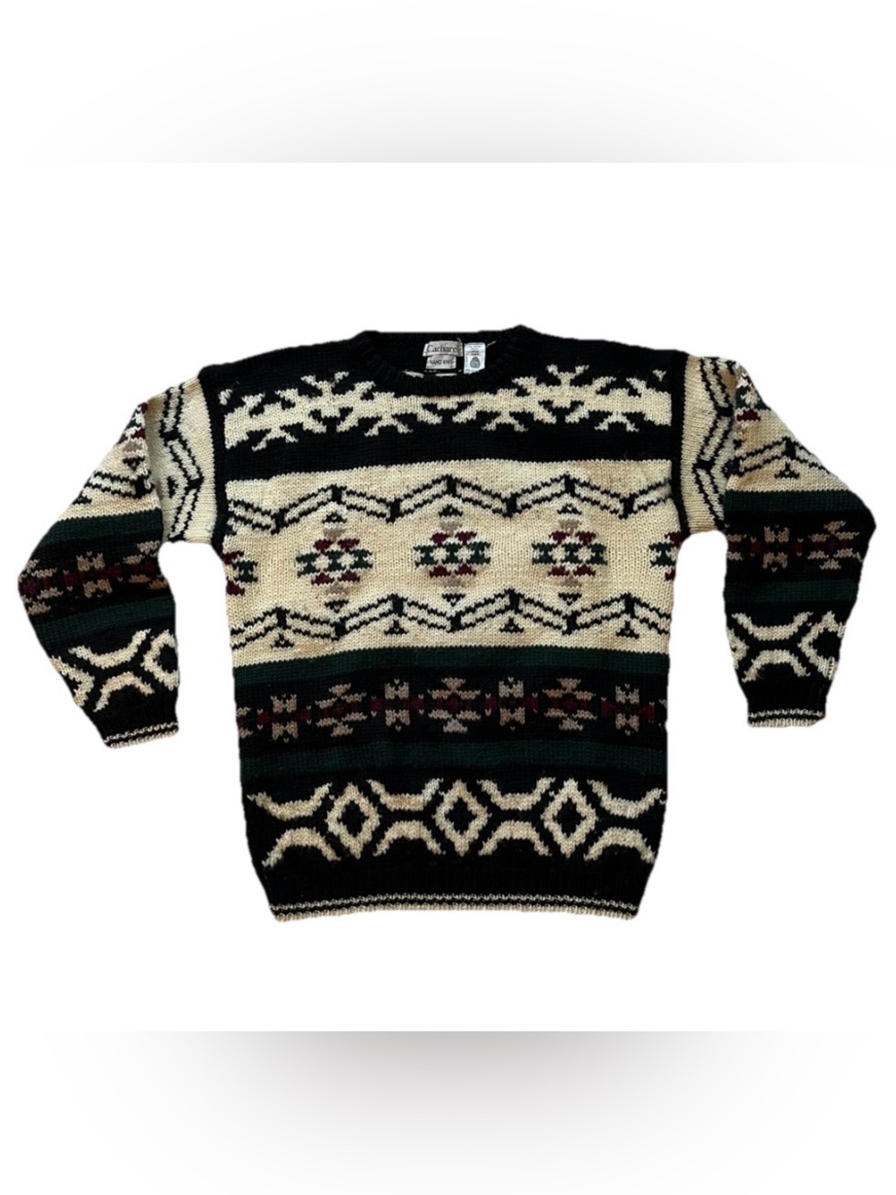 Cacharel Mens Medium 100% Wool Chunky Knit Pullover Sweater Vintage Grandpa